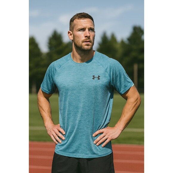 Under Armour Mens Blue Heather Tech T-Shirt Size medium - Picture 1 of 4